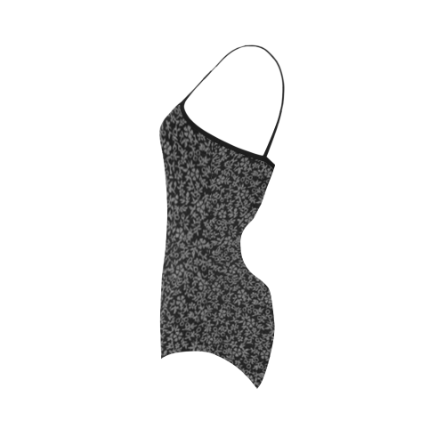 Vintage Floral Charcoal Gray Black Strap Swimsuit ( Model S05)