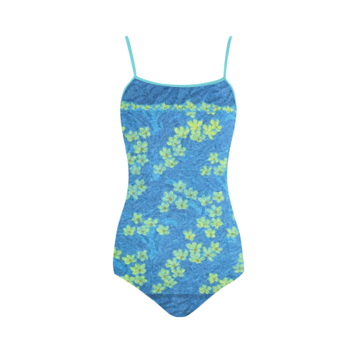 Vintage Floral Blue Strap Swimsuit ( Model S05)
