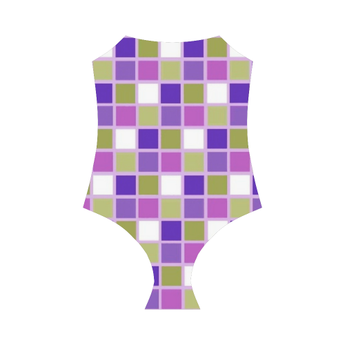 Harlequin Sage Green Lavender Purple Color Tiles Strap Swimsuit ( Model S05)