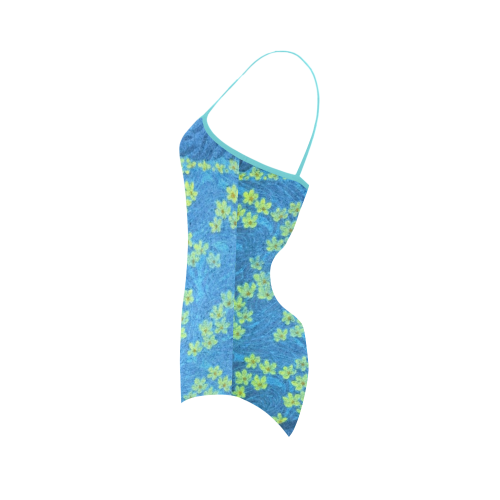 Vintage Floral Blue Strap Swimsuit ( Model S05)