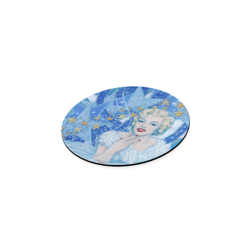 Marilyn Monroe, Old Hollywood, celebrity portrait, fine art, acrylic painting, blue shades Round Coaster