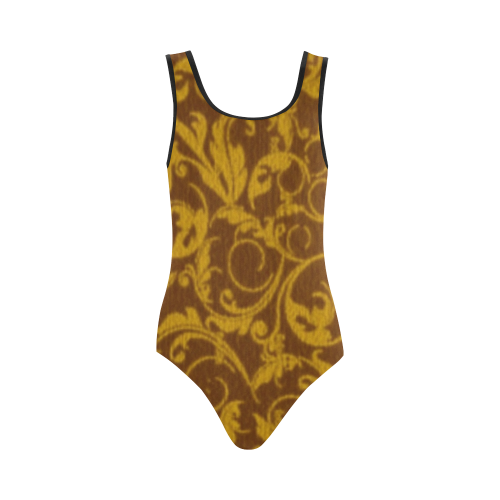 Vintage Swirls Mango Cinnamon Vest One Piece Swimsuit (Model S04)