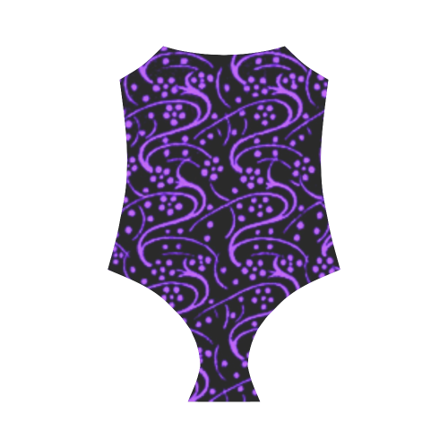 Vintage Swirl Floral Purple Black Strap Swimsuit ( Model S05)