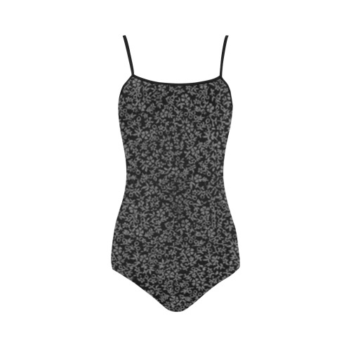 Vintage Floral Charcoal Gray Black Strap Swimsuit ( Model S05)