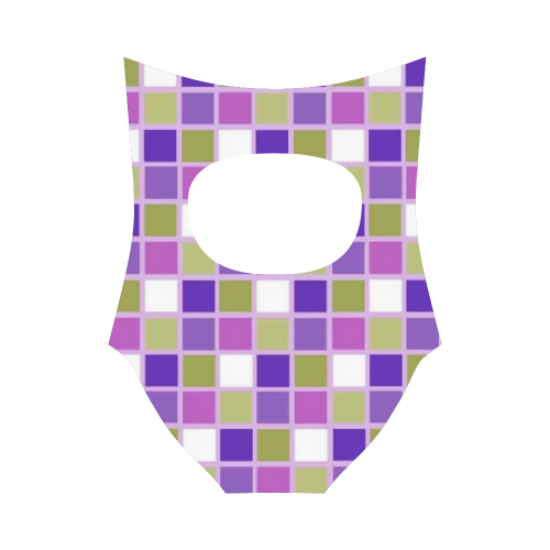 Harlequin Sage Green Lavender Purple Color Tiles Strap Swimsuit ( Model S05)