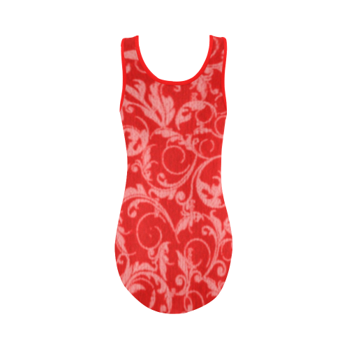 Vintage Swirls Coral Red Vest One Piece Swimsuit (Model S04)