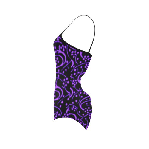 Vintage Swirl Floral Purple Black Strap Swimsuit ( Model S05)