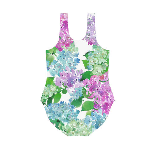 Watercolor Hydrangea Vest One Piece Swimsuit (Model S04)