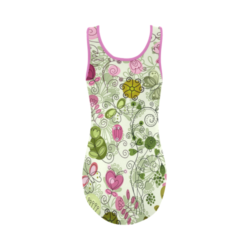 doodle flowers Vest One Piece Swimsuit (Model S04)