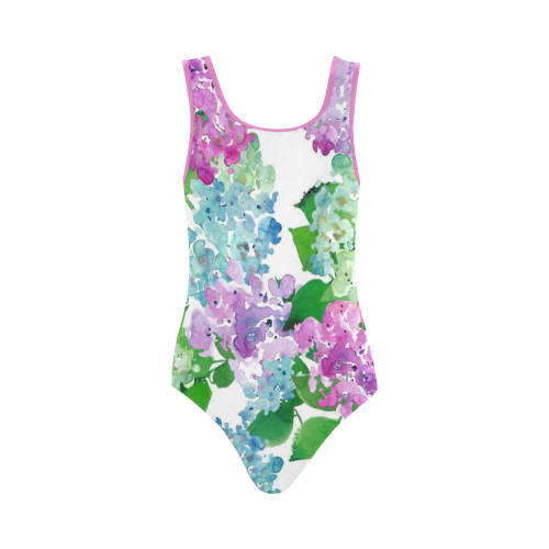 Watercolor Hydrangea Vest One Piece Swimsuit (Model S04)