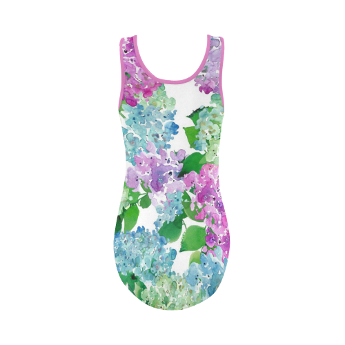 Watercolor Hydrangea Vest One Piece Swimsuit (Model S04)