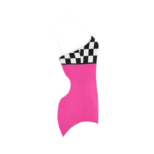 Checker on Pink VAS2 Strap Swimsuit ( Model S05)