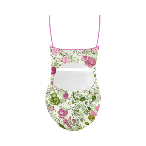 doodle flowers Strap Swimsuit ( Model S05)