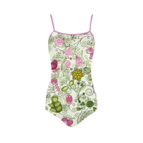 doodle flowers Strap Swimsuit ( Model S05)