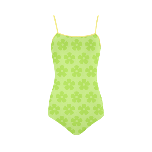 Green flower pattern VAS2 Strap Swimsuit ( Model S05)