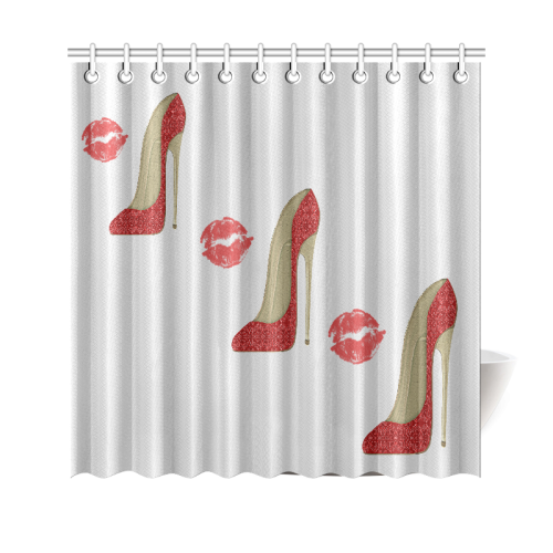 Kiss and Red Lace Stiletto Art Shower Curtain Shower Curtain 69"x70"