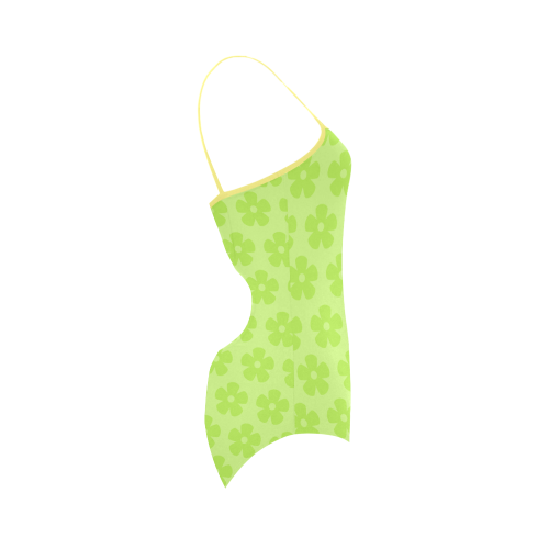 Green flower pattern VAS2 Strap Swimsuit ( Model S05)