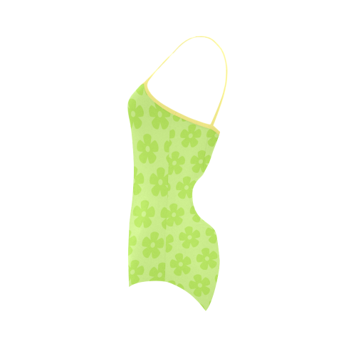 Green flower pattern VAS2 Strap Swimsuit ( Model S05)