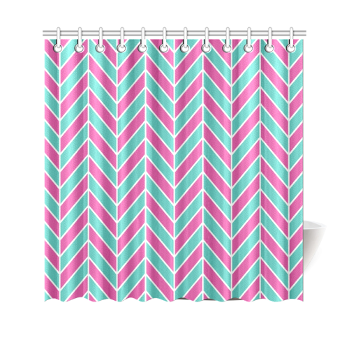 Pink White Turquoise Herringbone Shower Curtain 69"x70"