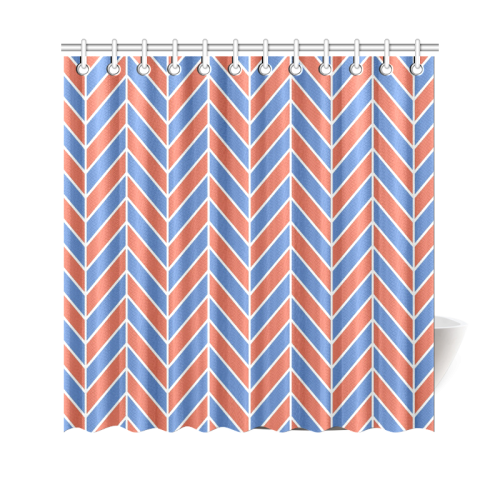 Red White Blue Herringbone Shower Curtain 69"x70"