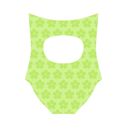 Green flower pattern VAS2 Strap Swimsuit ( Model S05)