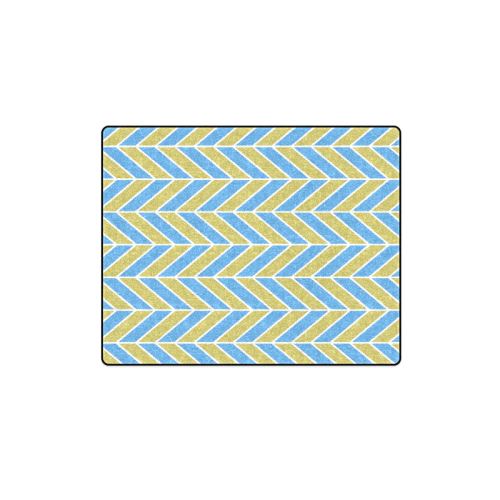 Blue White Gold Herringbone Blanket 40"x50"