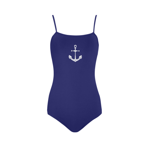 White Anchor on Navy Blue VAS2 Strap Swimsuit ( Model S05)