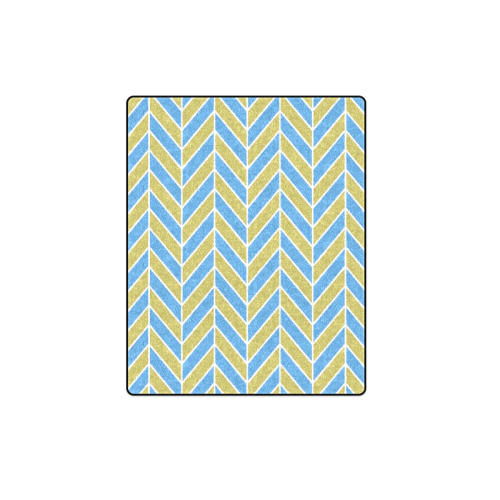 Blue White Gold Herringbone Blanket 40"x50"