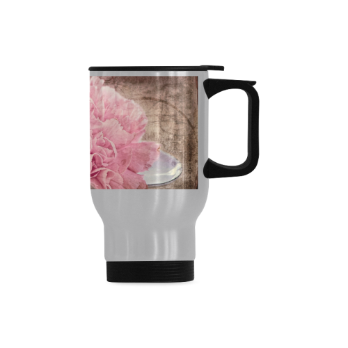 Vintage carnations on a spoon Travel Mug (Silver) (14 Oz)