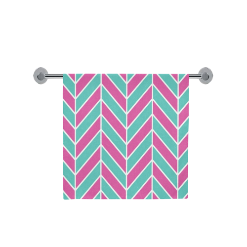 Pink White Turquoise Herringbone Bath Towel 30"x56"