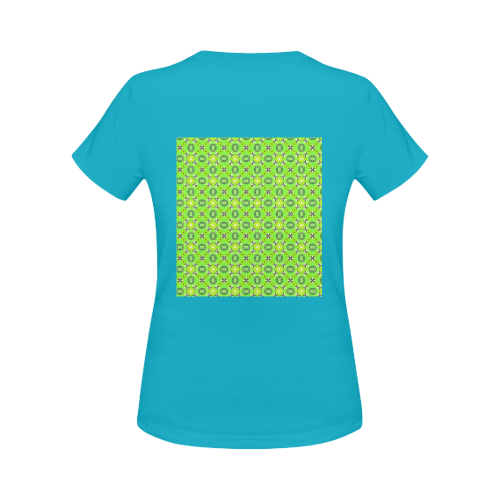 Vibrant Abstract Tropical Lime Foliage Lattice Teal Women's Classic T-Shirt (Model T17）