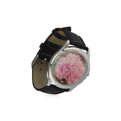 Vintage carnations on a spoon Women's Classic Leather Strap Watch(Model 203)