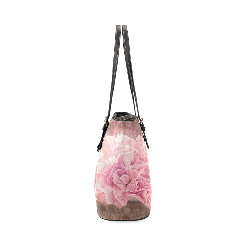 Vintage carnations on a spoon Leather Tote Bag/Small (Model 1640)
