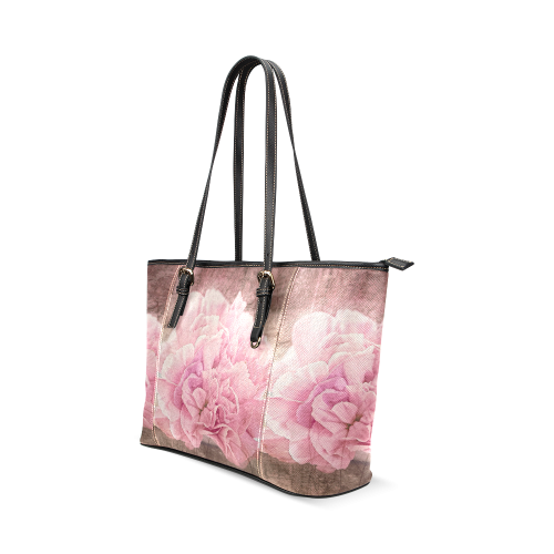 Vintage carnations on a spoon Leather Tote Bag/Small (Model 1640)