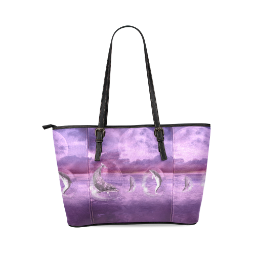 Dream Of Dolphins Leather Tote Bag/Small (Model 1640)