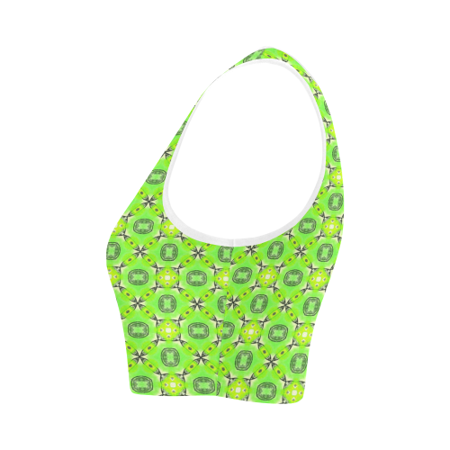 Vibrant Abstract Tropical Lime Foliage Lattice Women's Crop Top (Model T42)