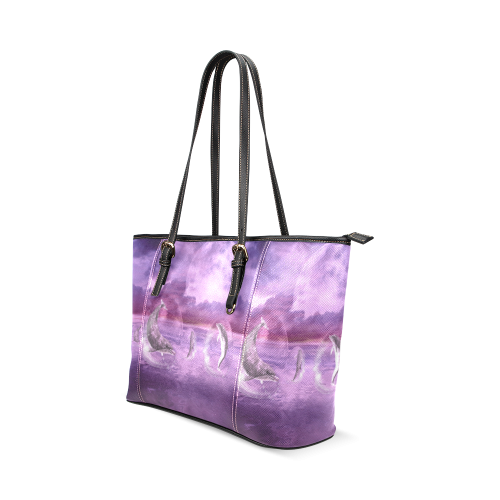 Dream Of Dolphins Leather Tote Bag/Large (Model 1640)