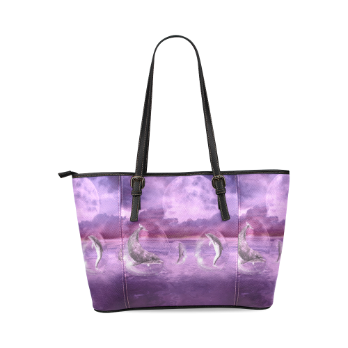 Dream Of Dolphins Leather Tote Bag/Large (Model 1640)