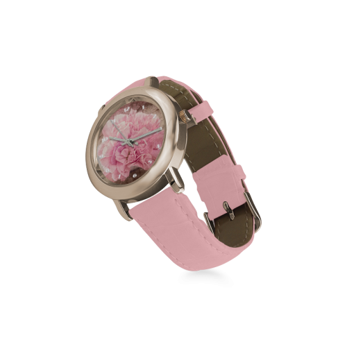 Vintage carnations on a spoon Women's Rose Gold Leather Strap Watch(Model 201)