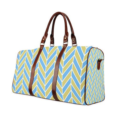 Blue White Gold Herringbone Waterproof Travel Bag/Large (Model 1639)