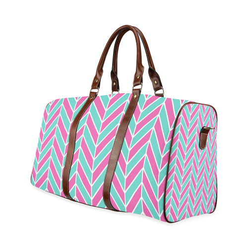 Pink White Turquoise Herringbone Waterproof Travel Bag/Large (Model 1639)