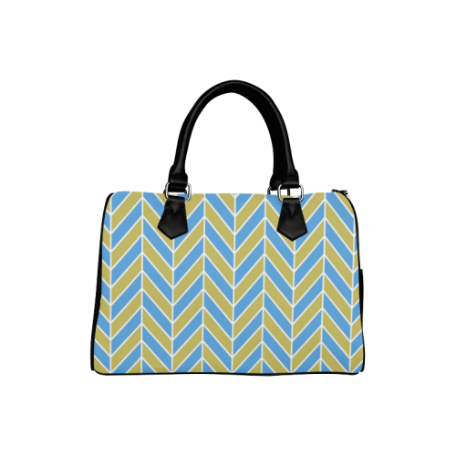 Blue White Gold Herringbone Boston Handbag (Model 1621)