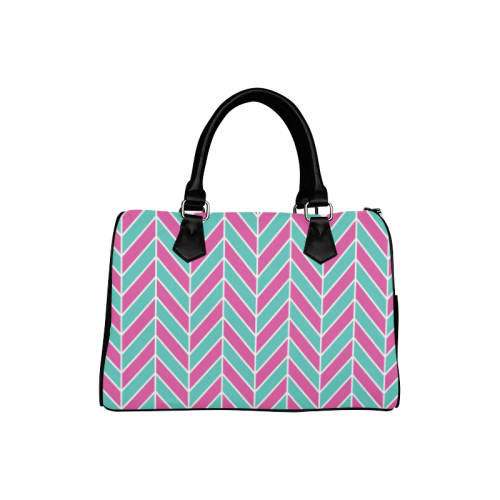 Pink White Turquoise Herringbone Boston Handbag (Model 1621)