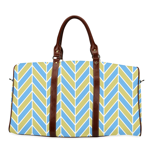 Blue White Gold Herringbone Waterproof Travel Bag/Large (Model 1639)