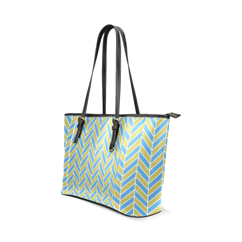 Blue White Gold Herringbone Leather Tote Bag/Small (Model 1640)