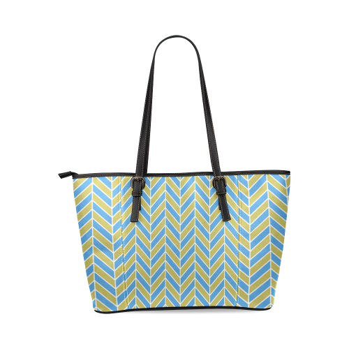 Blue White Gold Herringbone Leather Tote Bag/Small (Model 1640)