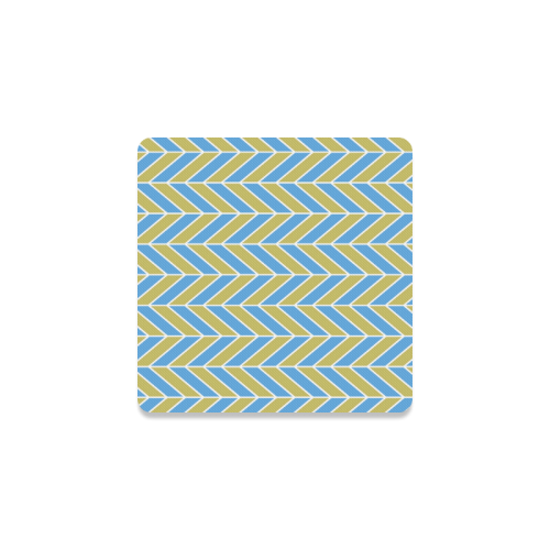 Blue White Gold Herringbone Square Coaster