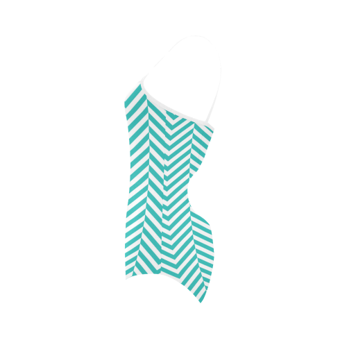 turquoise and white classic chevron pattern Strap Swimsuit ( Model S05)