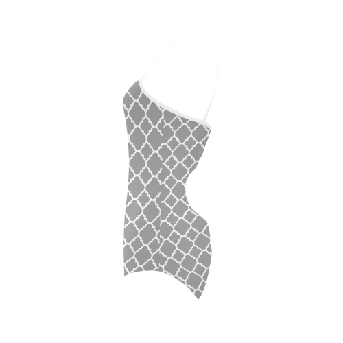 grey white quatrefoil classic pattern Strap Swimsuit ( Model S05)