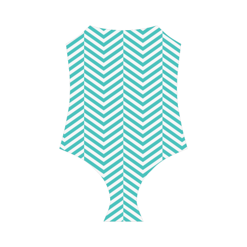 turquoise and white classic chevron pattern Strap Swimsuit ( Model S05)